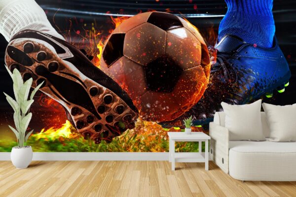 TAPETA PIŁKA PIŁKARZ FOTOTAPETA WINYLOWA DLA CHŁOPCA BOISKO 400x208 3D
